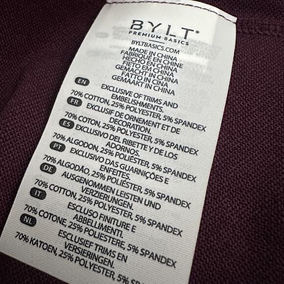 BYLT Drop-Cut Lux T-Shirt Mens Small Maroon Cotton Stretch Short Sleeve New - Picture 7 of 10